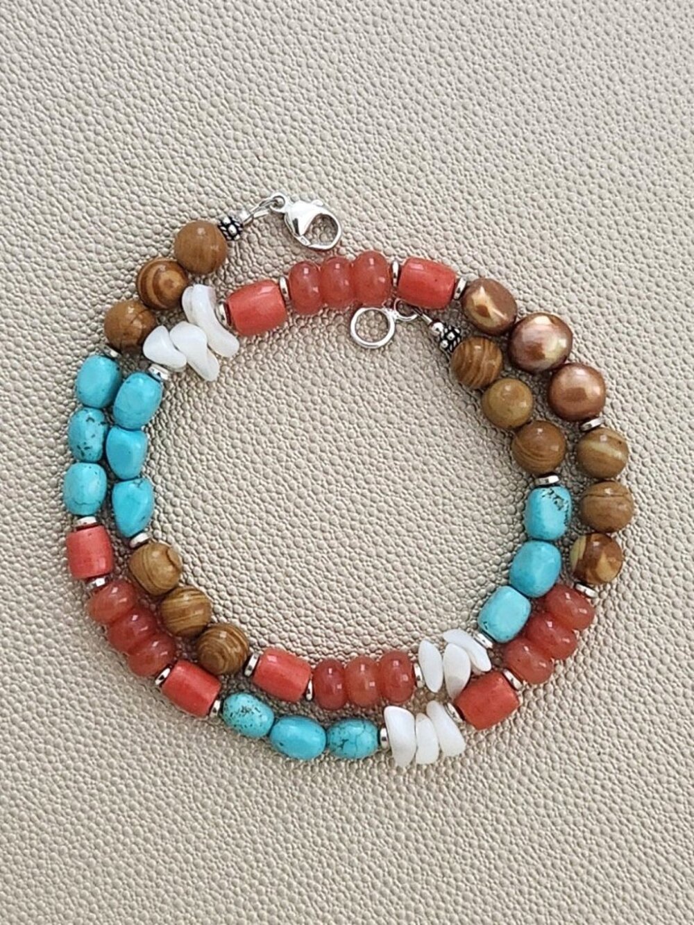 ORANGE JADE GEMSTONE MIX NECKLACE--18" inches long